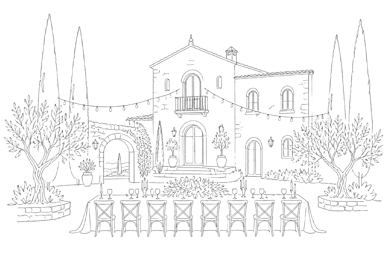 Illustrated stencil of the wedding venue